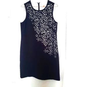 Calvin Kline Black Floral Laser Cut Out Sheath Sleeveless Dress White Lining S 8